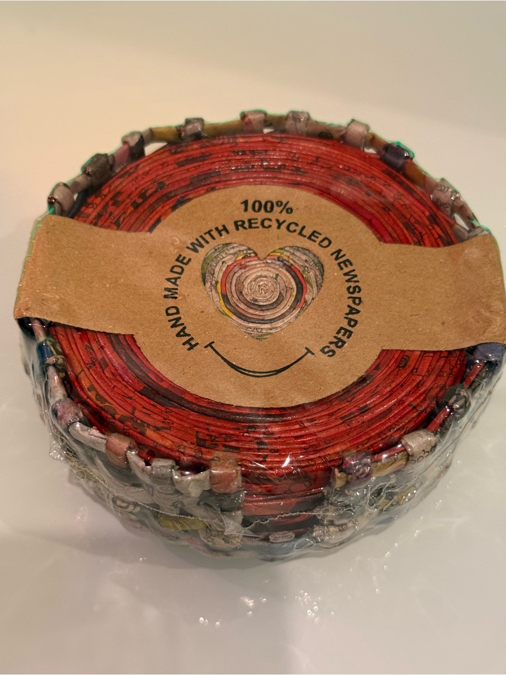 Set of 6 Recycled Newspaper Coasters: Multicoloured
Drink Mats,Sustainable Table